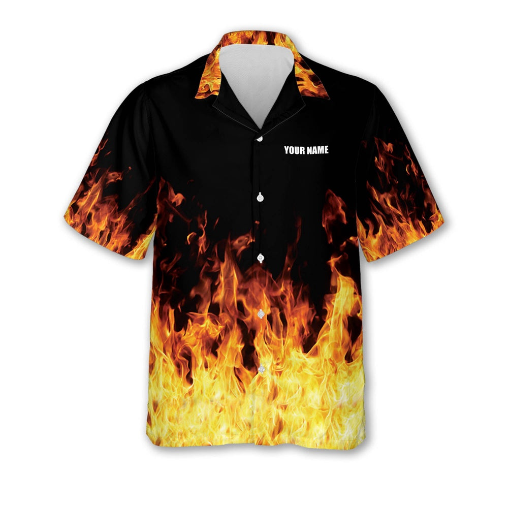 Bowling Hawaiian Shirt, Button-Down Flame Hawaiian Shirt, Custom Bowling Team Shirts