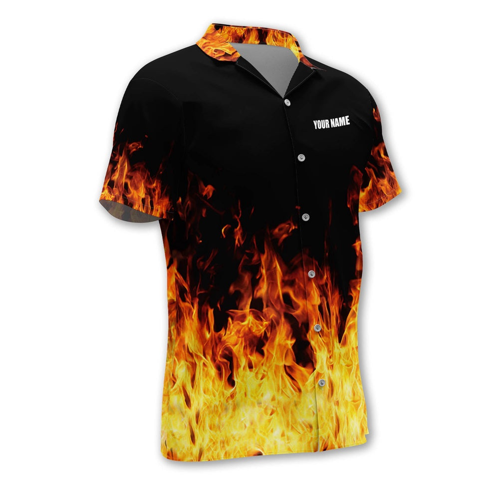 Bowling Hawaiian Shirt, Button-Down Flame Hawaiian Shirt, Custom Bowling Team Shirts