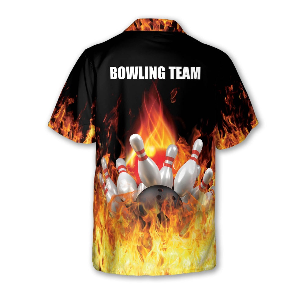 Bowling Hawaiian Shirt, Button-Down Flame Hawaiian Shirt, Custom Bowling Team Shirts