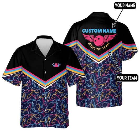 Bowling Hawaiian Shirt, Button Up Pattern Hawaiian Shirt, Custom Bowling Team Shirts