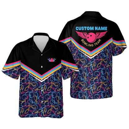Bowling Hawaiian Shirt, Button Up Pattern Hawaiian Shirt, Custom Bowling Team Shirts