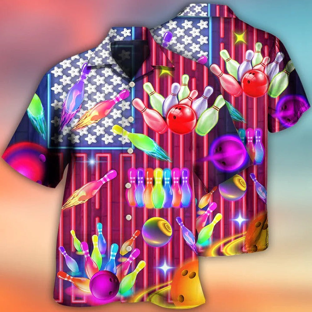 Bowling Hawaiian Shirt, Colorful Bowling Hawaiian Shirt Short Sleeve, Button Down Bowling Shirts, Bowling Shirts