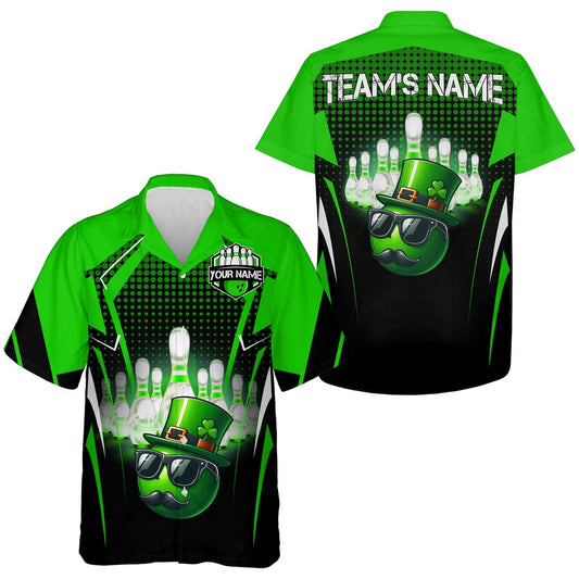 Bowling Hawaiian Shirt, Custom Green Hawaii Team Shirtt St Patrick Day Bowling Shirt, Custom Bowling Team Shirts