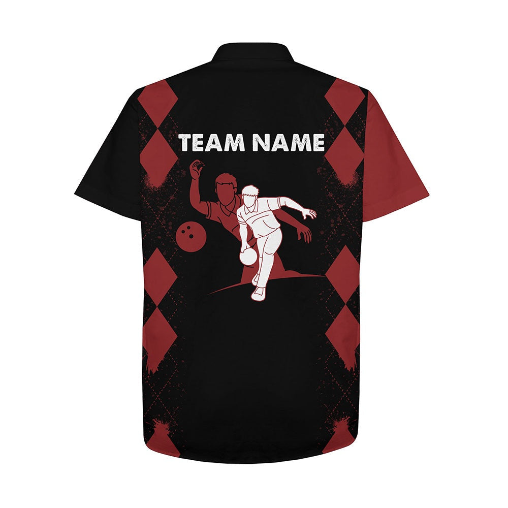 Bowling Hawaiian Shirt, Custom Hawaiian Bowling Shirt Personalized Name Red&Black Bowler Team Jersey For Bowling Lover, Custom Bowling Team Shirts