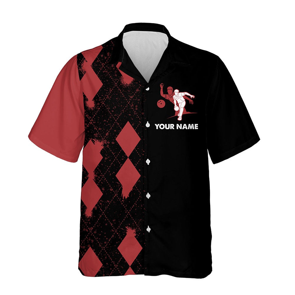 Bowling Hawaiian Shirt, Custom Hawaiian Bowling Shirt Personalized Name Red&Black Bowler Team Jersey For Bowling Lover, Custom Bowling Team Shirts