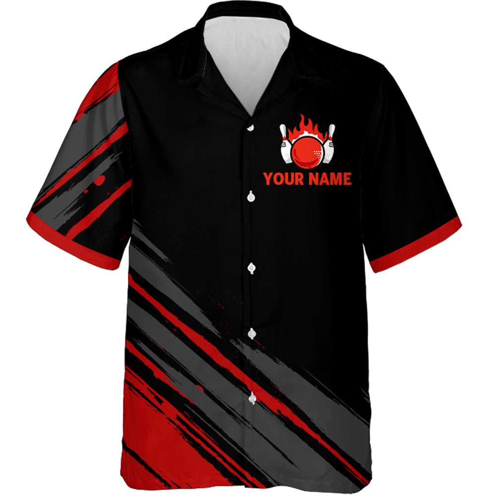 Bowling Hawaiian Shirt, Flame Bowling Shirt For Men & Women, Custom Black&Red Bowling Jersey Hawaiian Bowling League Shirt, Custom Bowling Team Shirts