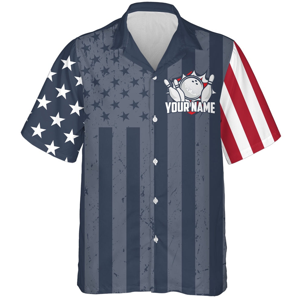 Bowling Hawaiian Shirt, Hawaiian Bowling Shirt For Men Women American Flag Bowling Jersey, Custom Bowling Team Shirts