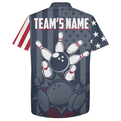 Bowling Hawaiian Shirt, Hawaiian Bowling Shirt For Men Women American Flag Bowling Jersey, Custom Bowling Team Shirts