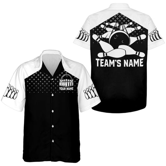 Bowling Hawaiian Shirt, Hawaiian Bowling Shirt For Men Women, Custom Bowling Jersey Black White Bowling Shirt For Team, Custom Bowling Team Shirts