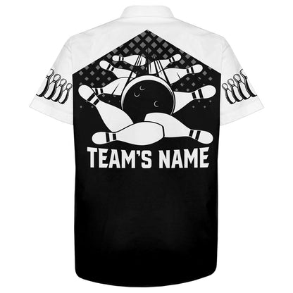 Bowling Hawaiian Shirt, Hawaiian Bowling Shirt For Men Women, Custom Bowling Jersey Black White Bowling Shirt For Team, Custom Bowling Team Shirts