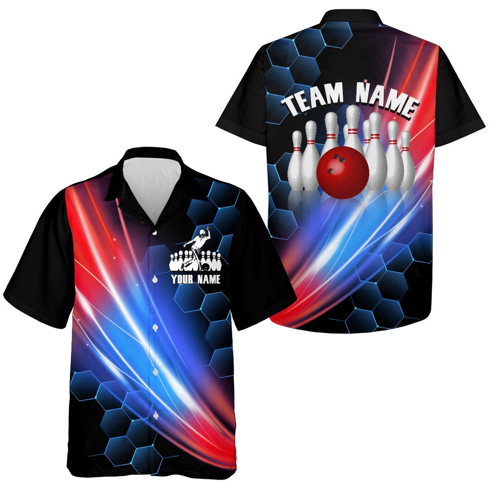 Bowling Hawaiian Shirt, Hawaiian Bowling Shirt For Women Men, Custom Bowling Jersey Black Bowling Team Shirt, Custom Bowling Team Shirts