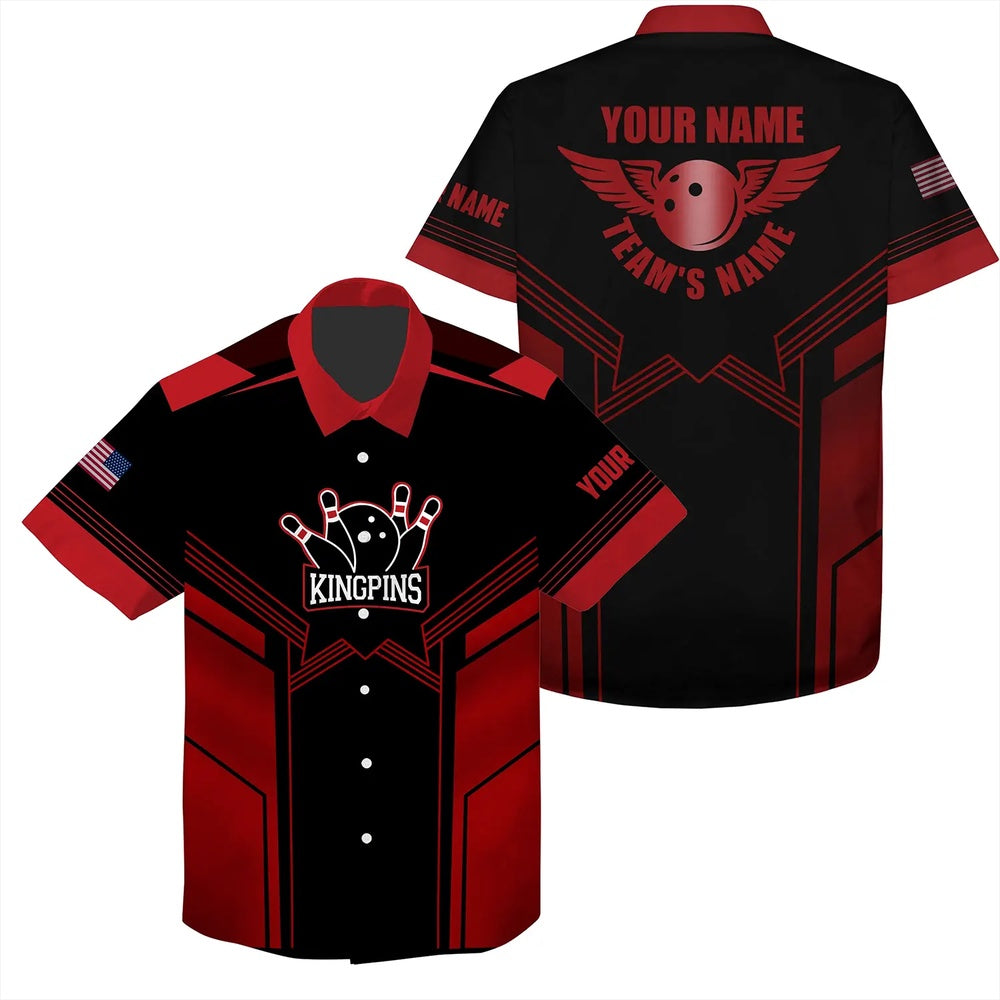 Bowling Hawaiian Shirt, Hawaiian Bowling Shirt, Red And Black Bowling Hawaiian Shirt For Men, Custom Bowling Team Shirts