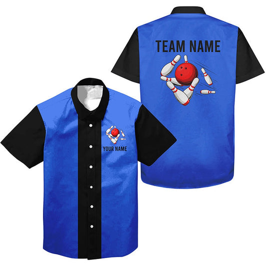 Bowling Hawaiian Shirt, Personalized Blue Black Retro Bowling Hawaiian Shirts, Custom Bowling Team Shirts