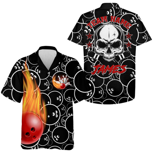 Bowling Hawaiian Shirt, Personalized Flame Hawaiian Bowling Shirt, Custom Bowling Team Shirts