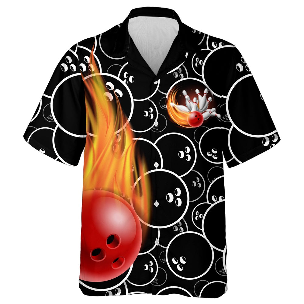 Bowling Hawaiian Shirt, Personalized Flame Hawaiian Bowling Shirt, Custom Bowling Team Shirts