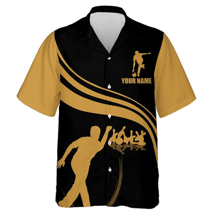 Bowling Hawaiian Shirt, Personalized Hawaiian Bowling Shirt Black And Gold Bowlers, Custom Bowling Team Shirts