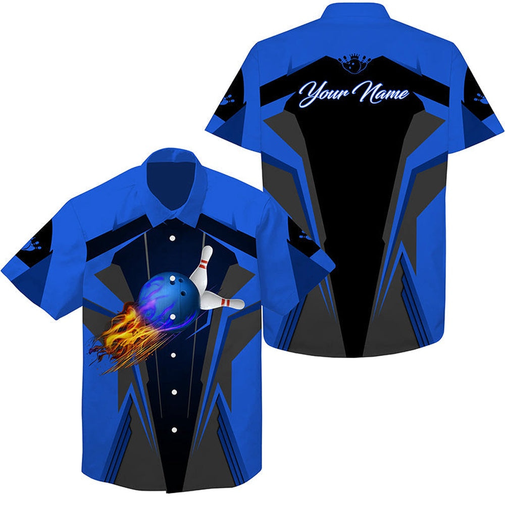 Bowling Hawaiian Shirt, Personalized Hawaiian Bowling Shirts, Bowling Shirt For Men Bowlers Blue, Custom Bowling Team Shirts