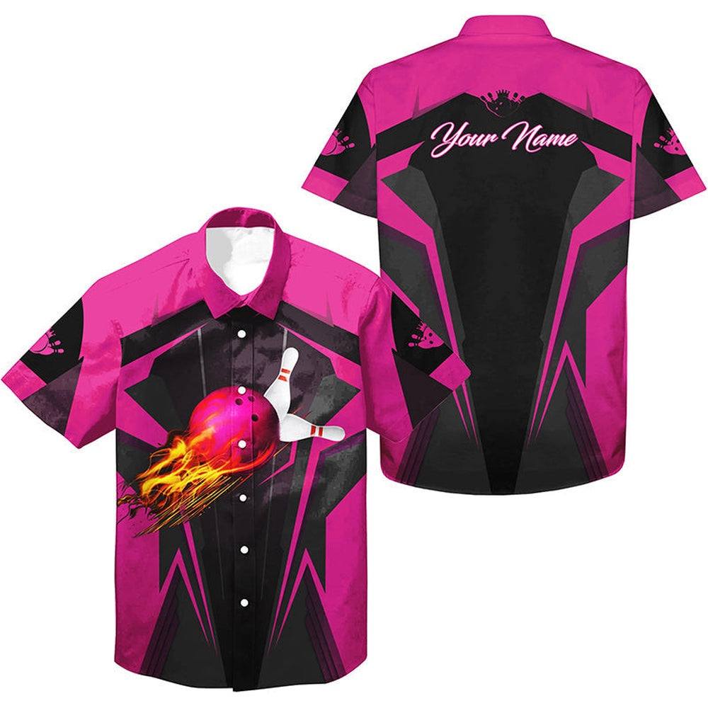 Bowling Hawaiian Shirt, Personalized Hawaiian Bowling Shirts, Bowling Shirt For Men Bowlers  Pink, Custom Bowling Team Shirts