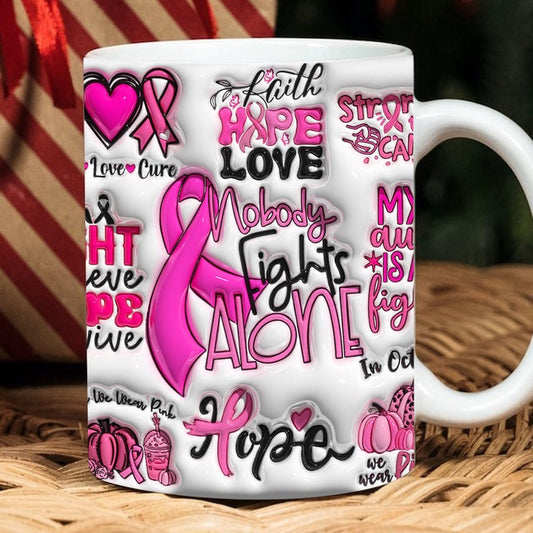 Breast Cancer Awareness Mug, 3D Breast Cancer Inflated Mug, Breast Cancer Awareness 3D Inflated Mug