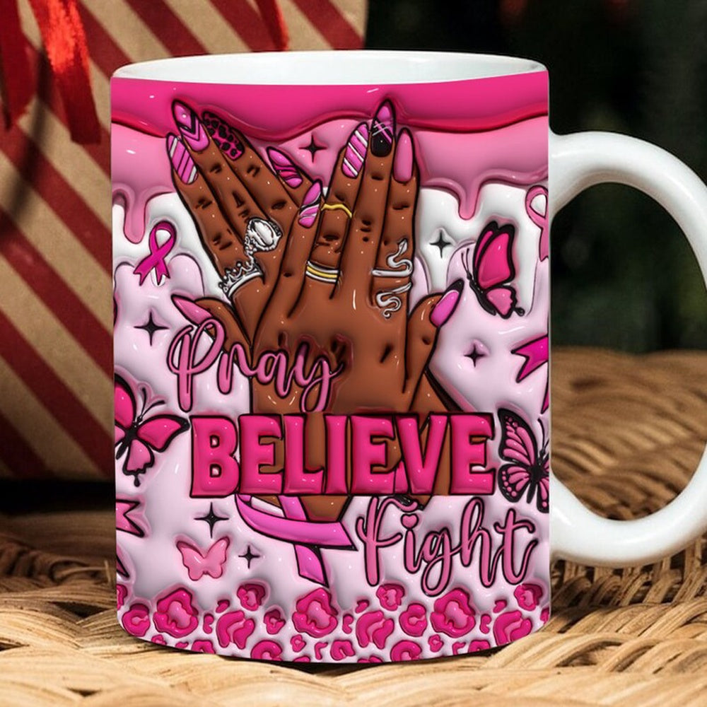 Breast Cancer Awareness Mug, 3D Breast Cancer Inflated Mug, Breast Cancer Awareness 3D Inflated Mug