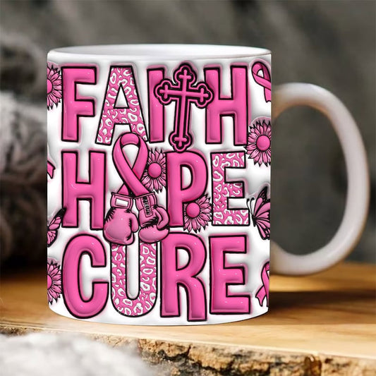 Breast Cancer Awareness Mug, 3D Breast Cancer Inflated Tumbler Wrap, Breast Cancer Awareness 3D Inflated Mug