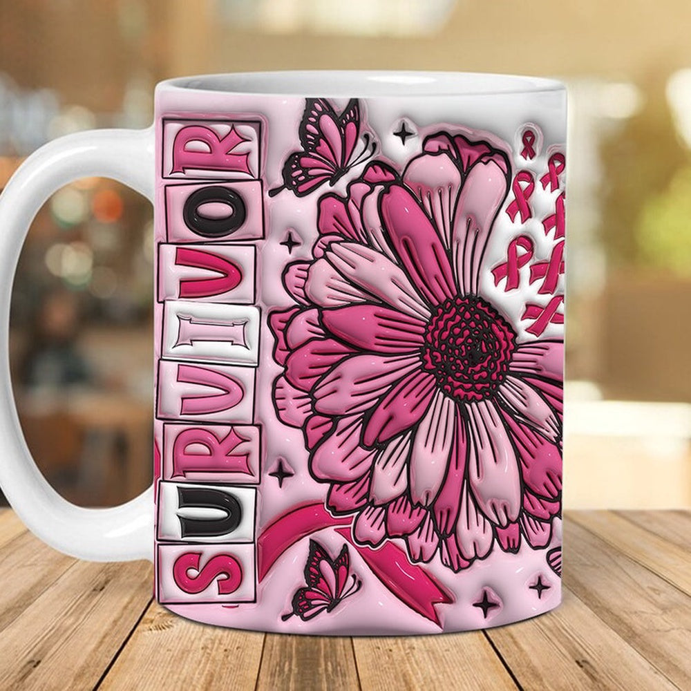 Breast Cancer Awareness Mug, 3D Breast Cancer Survivor Inflated Mug, Breast Cancer Awareness 3D Inflated Mug