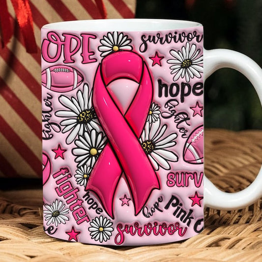 Breast Cancer Awareness Mug, 3D Inflated Breast Cancer Mug, 3D Puff Football Breast Cancer Mug, Breast Cancer Awareness 3D Inflated Mug