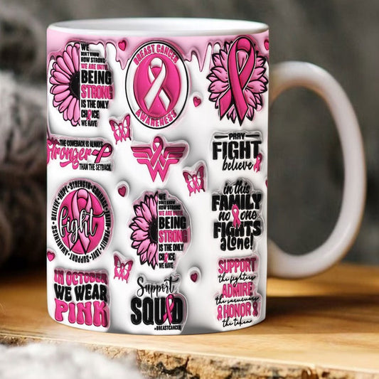 Breast Cancer Awareness Mug, 3D Inflated Breast Cancer Mug, Breast Cancer Awareness 3D Inflated Mug