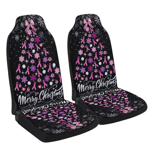 Breast Cancer Christmas Merry Christmas Christmas Tree Cars Seat Cover, Christmas Car Seat Covers, Car Decor Gift