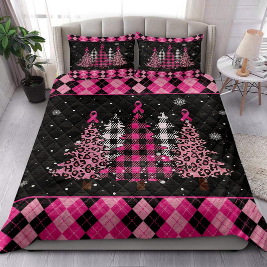 Breast Cancer Quilt Set, Breast Cancer Awarenessmas Tree Snowflake Pink Quilt Blanket