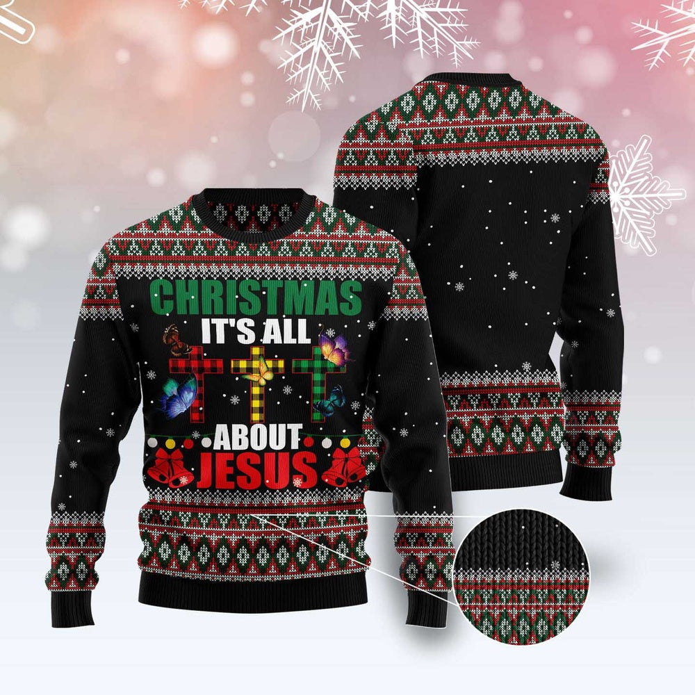 Butterfly All About Jesus Ugly Christmas Sweater, Funny Xmas Sweater, Sweater Xmas