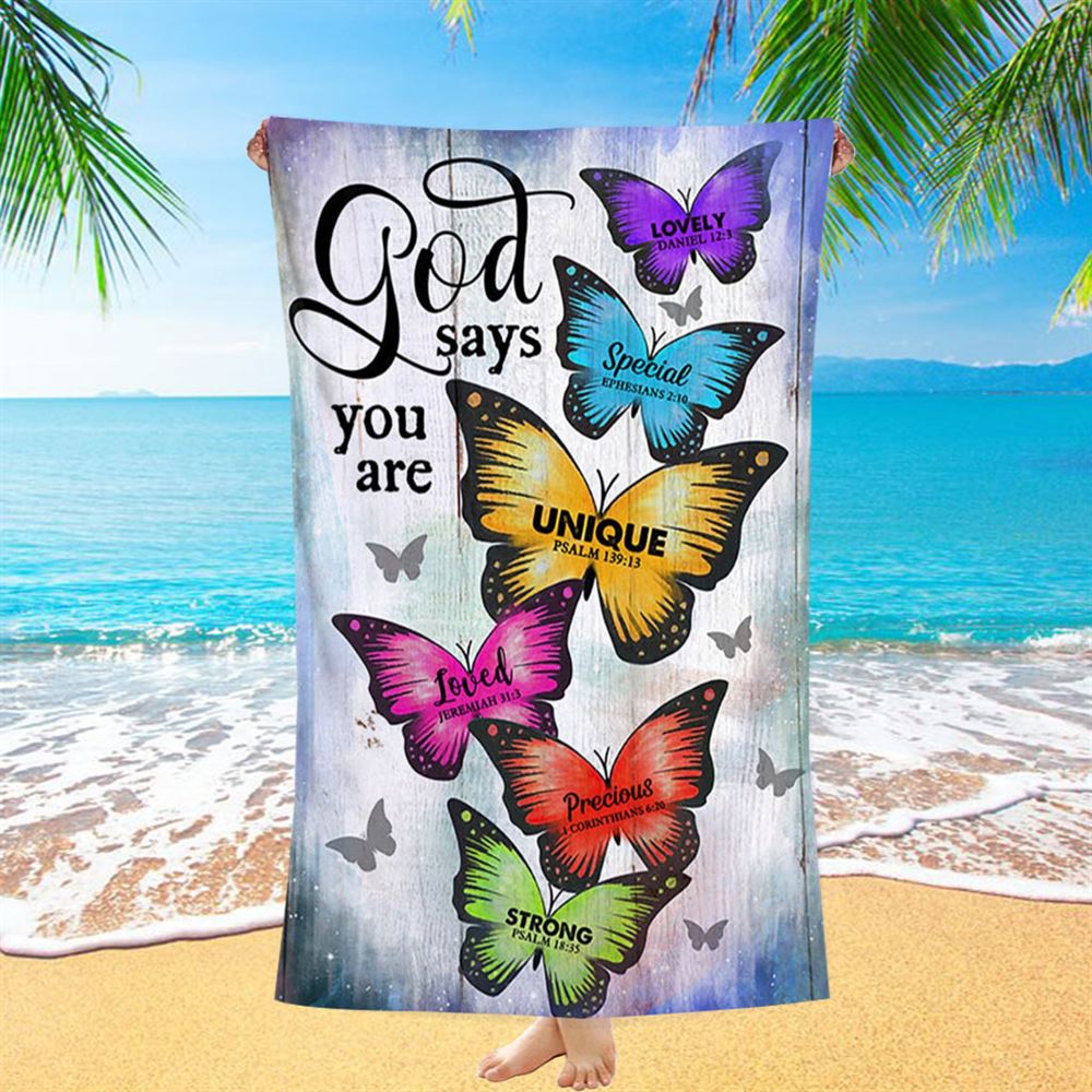 Butterfly God Says You Are Beach Towel - Bible Verse Beach Towel - Christian Inspirational Beach Towel