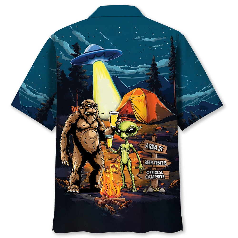 Camping Alien Bigfoot Area 51 Hawaiian Shirt, Funny Hawaiian Shirt, Cool Hawaiian Shirts, Best Hawaiian Shirts