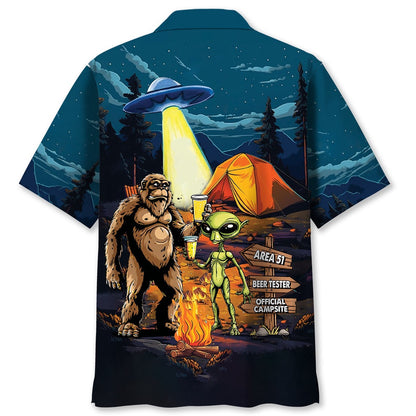 Camping Alien Bigfoot Area 51 Hawaiian Shirt, Funny Hawaiian Shirt, Cool Hawaiian Shirts, Best Hawaiian Shirts