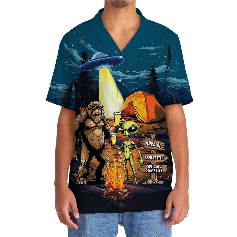 Camping Alien Bigfoot Area 51 Hawaiian Shirt, Funny Hawaiian Shirt, Cool Hawaiian Shirts, Best Hawaiian Shirts