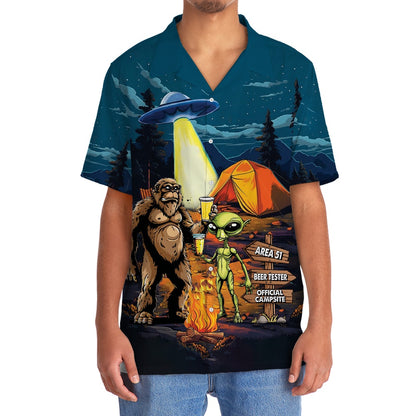Camping Alien Bigfoot Area 51 Hawaiian Shirt, Funny Hawaiian Shirt, Cool Hawaiian Shirts, Best Hawaiian Shirts
