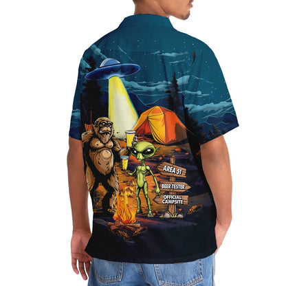 Camping Alien Bigfoot Area 51 Hawaiian Shirt, Funny Hawaiian Shirt, Cool Hawaiian Shirts, Best Hawaiian Shirts