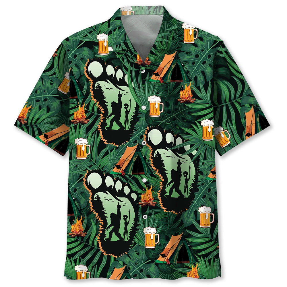 Camping Bigfoot Alien Fire And Beer Hawaiian Shirt, Funny Hawaiian Shirt, Cool Hawaiian Shirts, Best Hawaiian Shirts