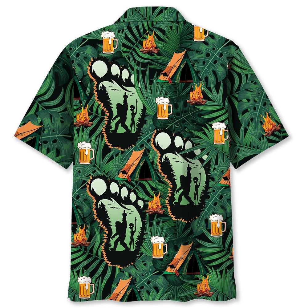 Camping Bigfoot Alien Fire And Beer Hawaiian Shirt, Funny Hawaiian Shirt, Cool Hawaiian Shirts, Best Hawaiian Shirts