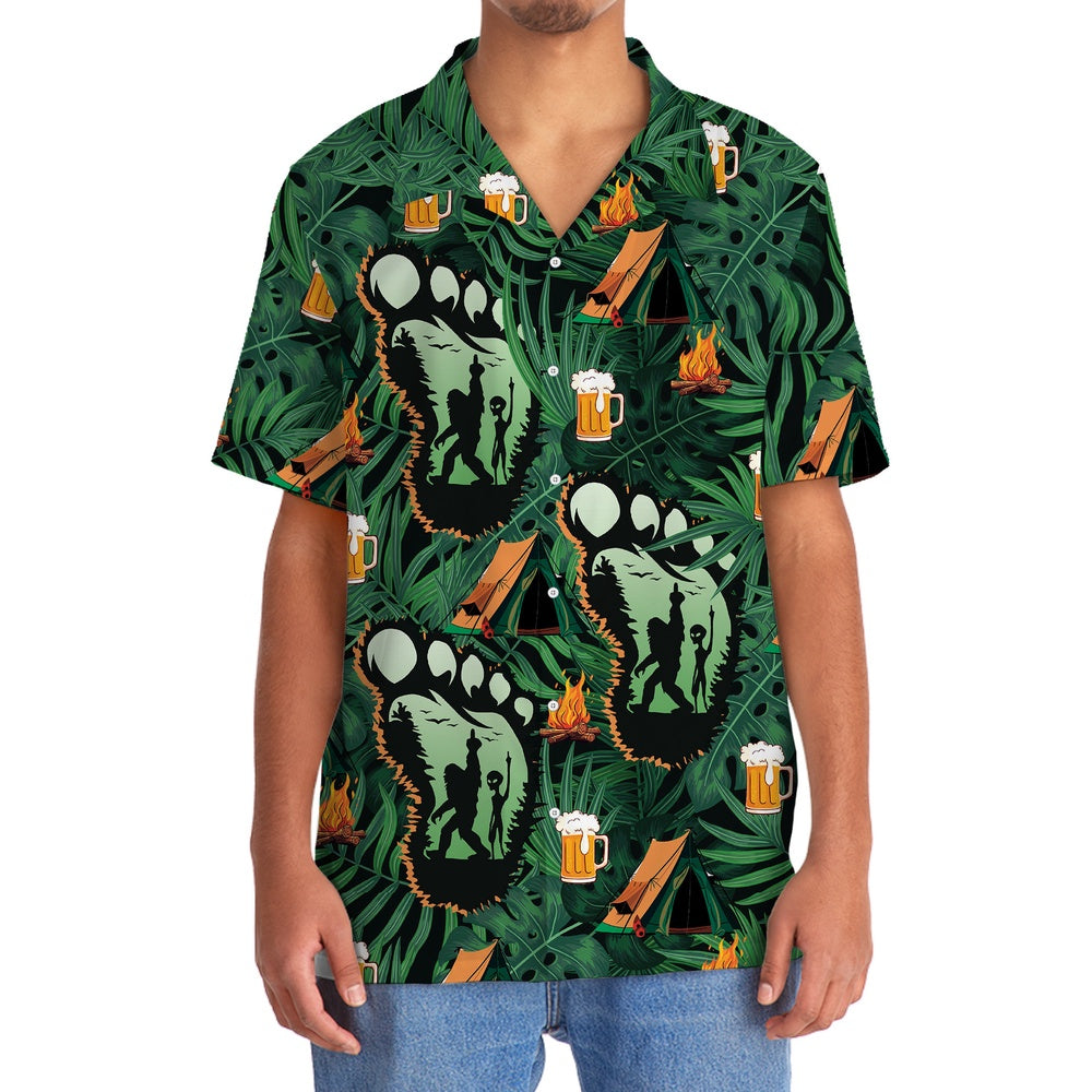 Camping Bigfoot Alien Fire And Beer Hawaiian Shirt, Funny Hawaiian Shirt, Cool Hawaiian Shirts, Best Hawaiian Shirts
