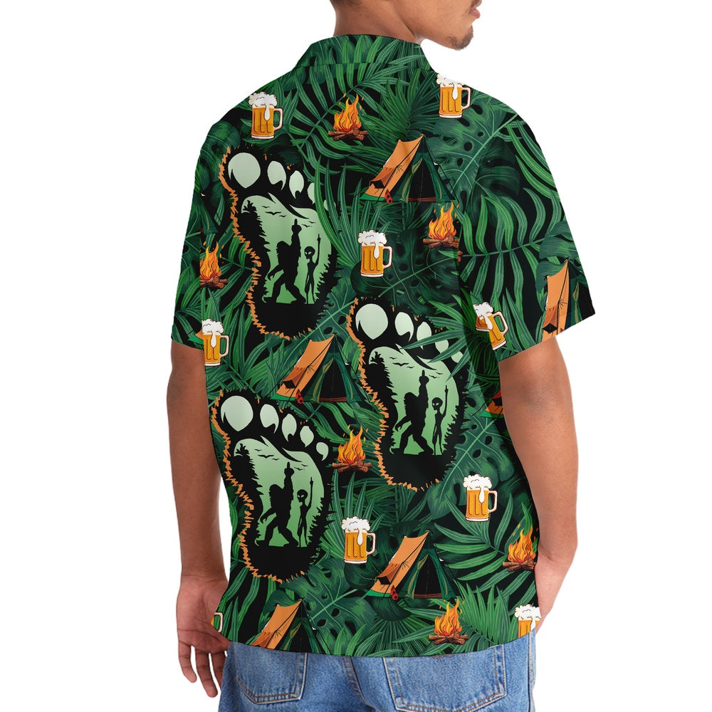 Camping Bigfoot Alien Fire And Beer Hawaiian Shirt, Funny Hawaiian Shirt, Cool Hawaiian Shirts, Best Hawaiian Shirts
