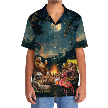 Camping Bigfoot Bear Sloth Flamingo Hawaiian Shirt, Funny Hawaiian Shirt, Cool Hawaiian Shirts, Best Hawaiian Shirts