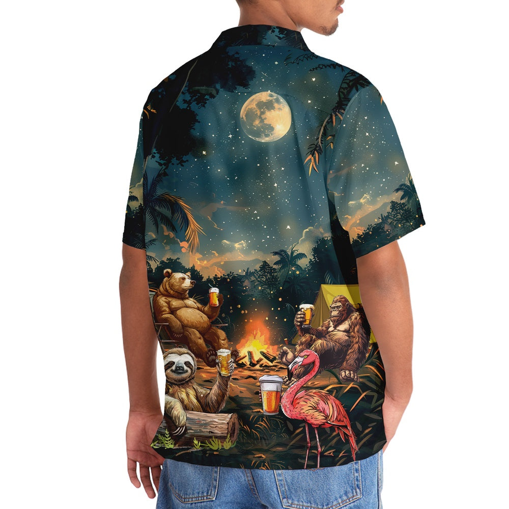 Camping Bigfoot Bear Sloth Flamingo Hawaiian Shirt, Funny Hawaiian Shirt, Cool Hawaiian Shirts, Best Hawaiian Shirts