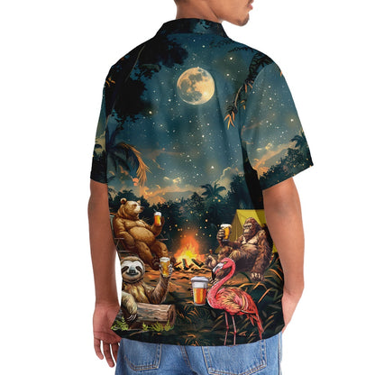 Camping Bigfoot Bear Sloth Flamingo Hawaiian Shirt, Funny Hawaiian Shirt, Cool Hawaiian Shirts, Best Hawaiian Shirts