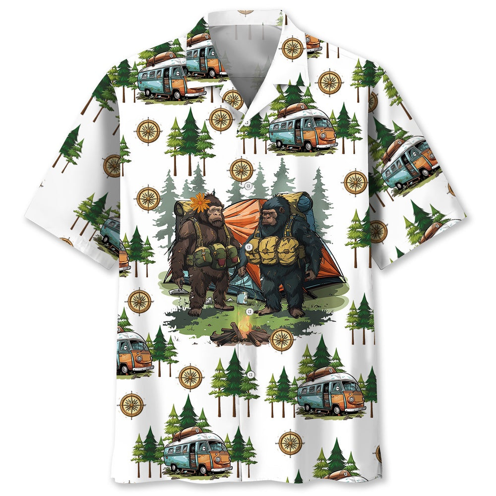 Camping Bigfoot Husband And Wife Hawaiian Shirt, Funny Hawaiian Shirt, Cool Hawaiian Shirts, Best Hawaiian Shirts