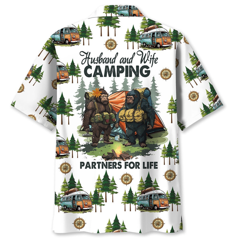Camping Bigfoot Husband And Wife Hawaiian Shirt, Funny Hawaiian Shirt, Cool Hawaiian Shirts, Best Hawaiian Shirts