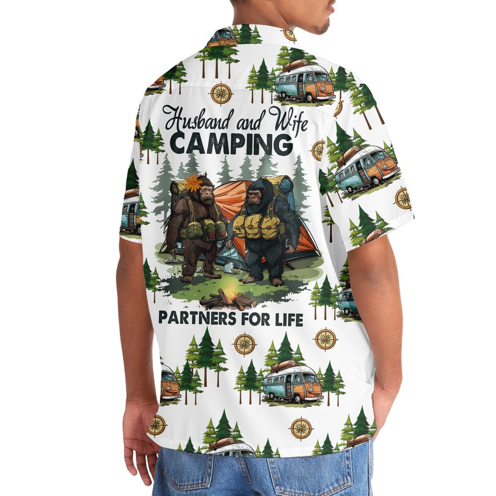 Camping Bigfoot Husband And Wife Hawaiian Shirt, Funny Hawaiian Shirt, Cool Hawaiian Shirts, Best Hawaiian Shirts