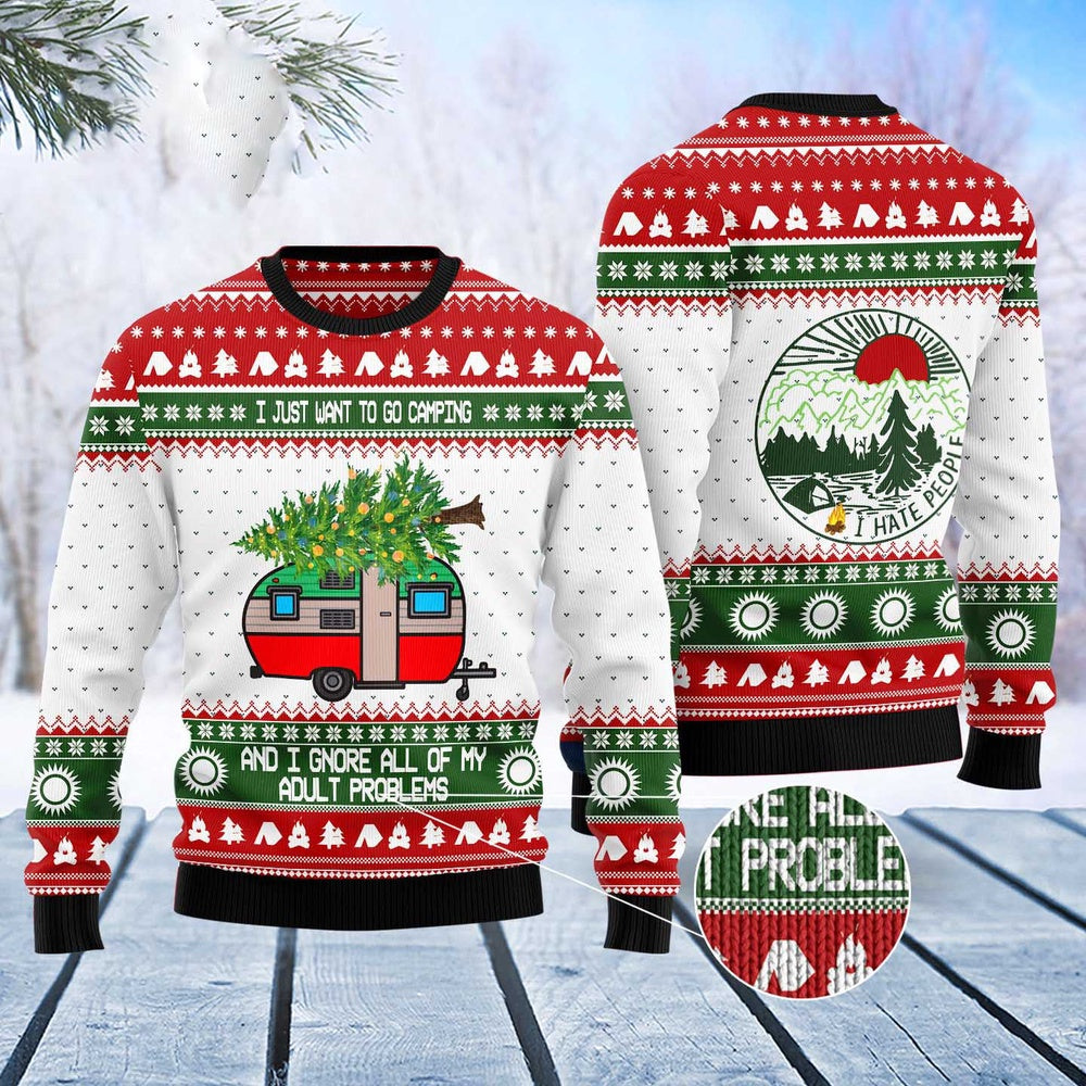 Camping Christmas Ugly Christmas Sweater, Funny Xmas Sweater, Sweater Xmas