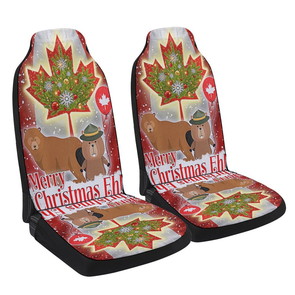 Canada Merry Christmas Eh Canada Beaver and Bear Cars Seat Cover, Christmas Car Seat Covers, Car Decor Gift