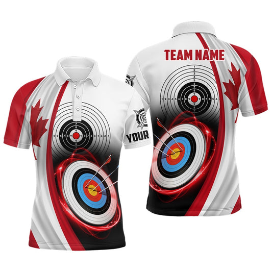 Canadian Flag Archery Target Custom Men Polo Shirts, Patriotic Canada Archery Jerseys For Team, Archery Team Shirts, Custom Archery Shirts